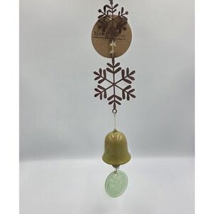 NEW 2006 New Creative Bell Chime With Snowflake Charms Ceramic Glass Green 13.5"